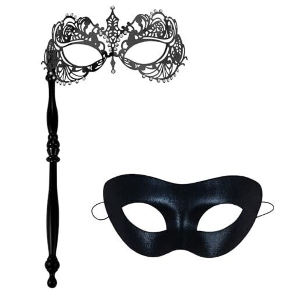 1944 Masquerade Mask with Stick for Couples: Luxury Rhinestones Party Mask